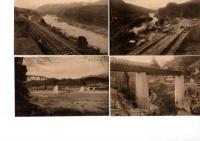 久大西線筑後大石夜明間鉄道開通記念絵葉書　モノクロ写真版4枚組袋付（袋に濡れシミ痕・絵葉書は良好）　昭和7年　　　　　　　　　　　　　　
