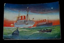 美術　汽船　ボート（絵葉書）1枚