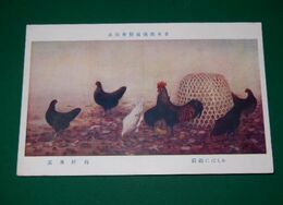梅村素渓　おちばに鶏図（絵葉書）1枚　日本美術展覧会
