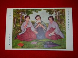 伊東哲　行楽日　帝國美術院第4回美術展覧会（絵葉書）1枚