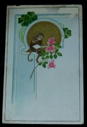 図案美術　猿と薔薇（絵葉書）1枚
