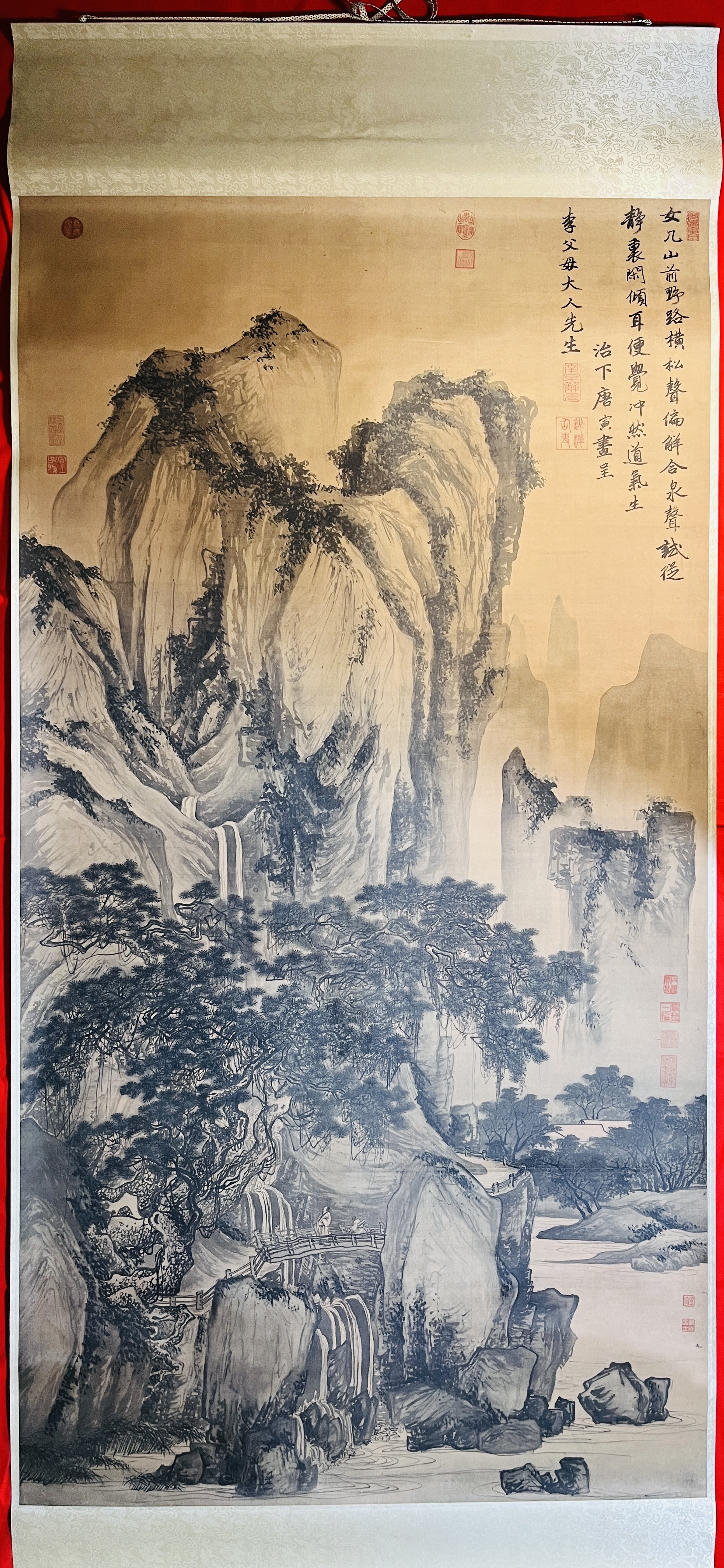 山水絵 大型 名家 齊白石 唐寅 中華民国故宮博物院館藏 掛け軸 2本 書