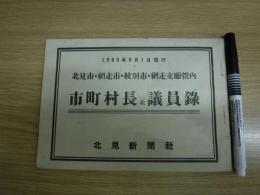 市長村長並議員録　北見市・網走市・紋別市・網走支庁管内