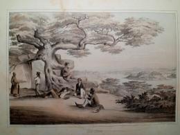 『ペリー提督日本遠征記』石版画　「琉球」ティマグスコ(豊見城)の内湾と城跡