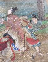 武者絵　　絹本　　源義家　　　　まくり　　　