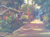 油絵　　風景　　べニヤ板絵　　　山田眞造・画　　舘山花仙町道路改修記念　　昭和14年　夏　　