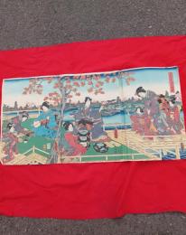 花紅葉祝の酒盛 　木版画　　　　豊国画 　