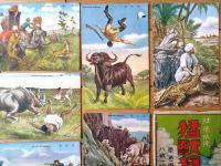戦前絵はがき【壮絶快絶 猛獣狩・第２集（原色版/全８枚組セット）】未使用（外袋付き）