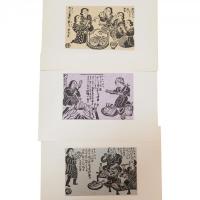 勝平得之作民俗版画集　十二　郷土料理（タンポヤキ・ガッコ漬物・塩汁貝焼きショッツルカヤキ）　単色版画3枚