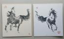 馬絵の色紙　２枚　千葉清悦 画　落款入り　＝「嘶き（いななき）」「幾山河　あゝ騎兵第四十七聠隊」「刑事の横耳」著者の色紙です＝