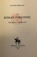 LE ROMAN PERSONNEL　DE ROUSSEAU A FROMENTIN