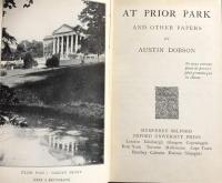 At Prior Park And Other Papers (The World's Classics CCLIX)