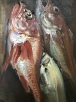 真作 油彩画 無題 白石隆一 魚の画家 一関市出身