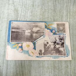 1_　絵葉書 我巡洋艦ノ陸上砲撃 5厘切手 海軍 240123